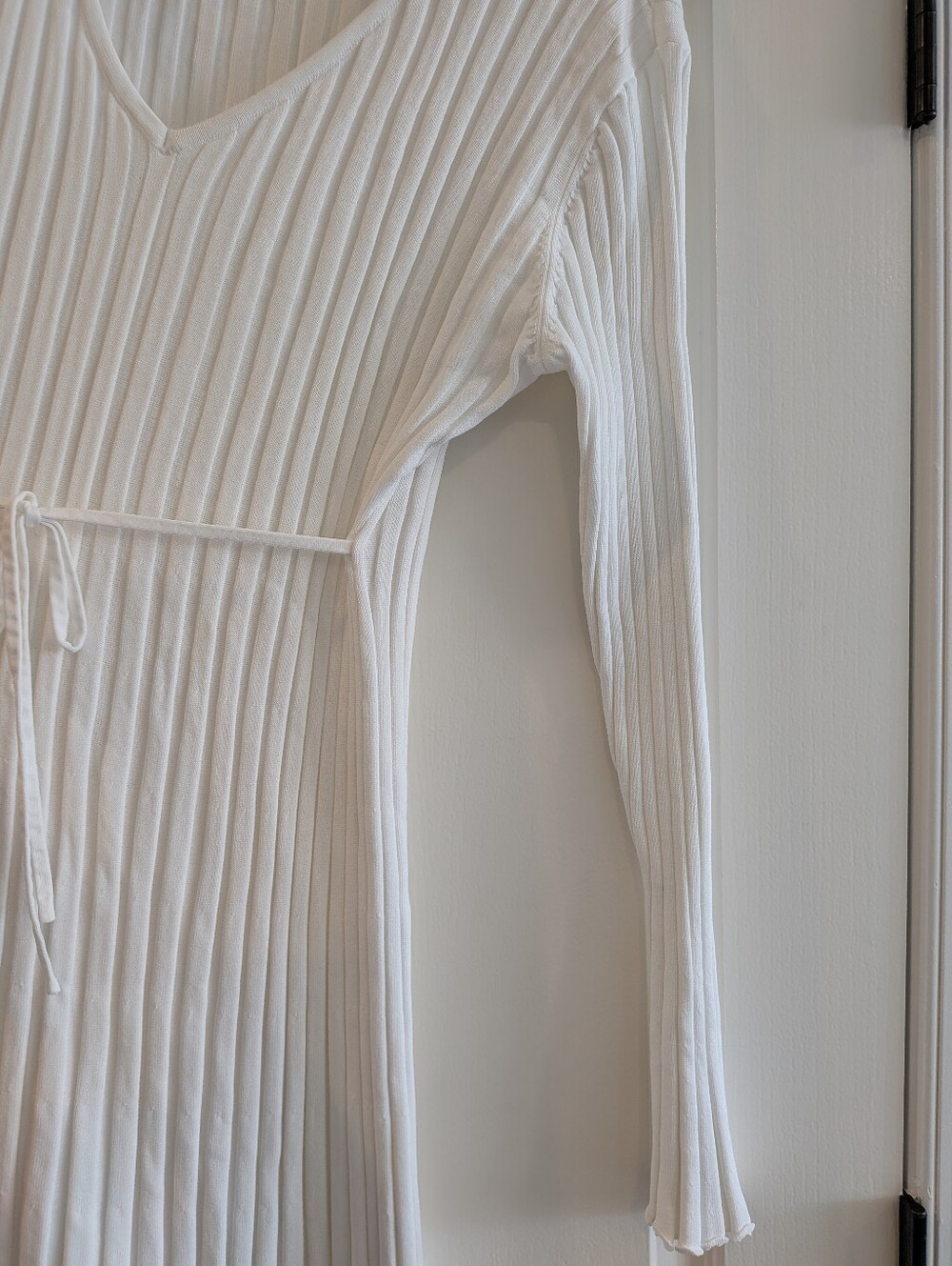 DISSH Reign Dress White Ribbed Maxi Long Sleeve Tie Bridal Minimalist Size XL - Picture 6 of 16